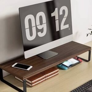 Wooden Monitor Stand with Black Metal Legs